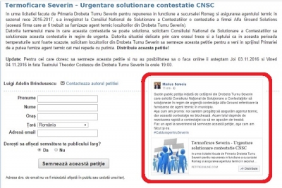 PETIȚIE ONLINE PENTRU URGENTAREA SOLUȚIONĂRII CONTESTAȚIEI CARE A BLOCAT TERMOFICAREA