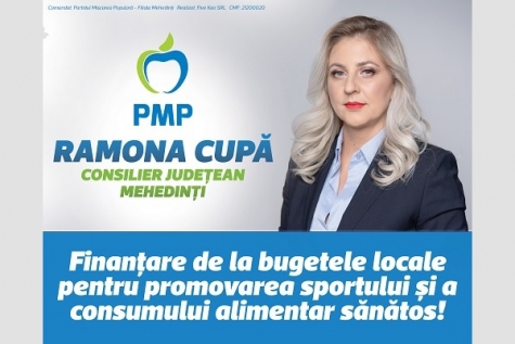 Ramona CUPĂ, locul 1 pe lista PMP pentru CJ MEHEDINȚI: „Vreau ca toți copiii Mehedințiului să crească sănătoși!”