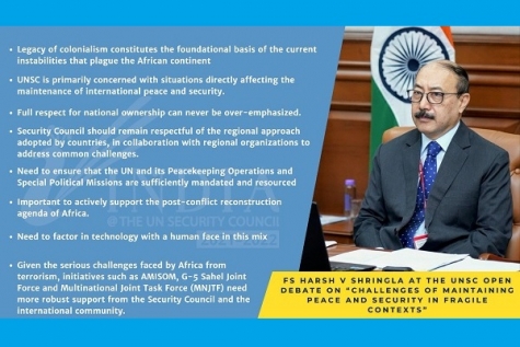 Observațiile secretarului Afacerilor Externe al Indiei la dezbaterea Consiliului de Securitate al ONU „Provocările menținerii păcii și securității în contexte fragile”